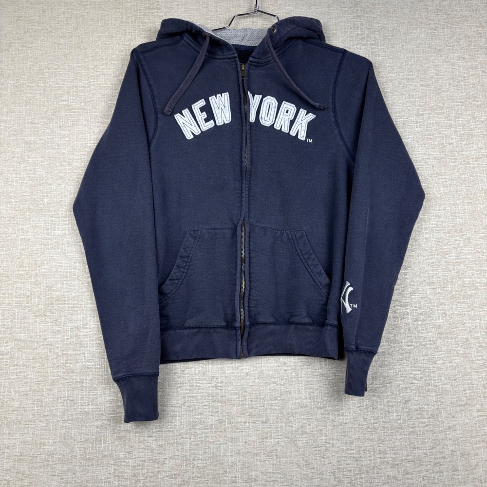 Soft As A Grape NY Yankees Navy Blue Full Zip Hoodie Waffle Lined Men Medium